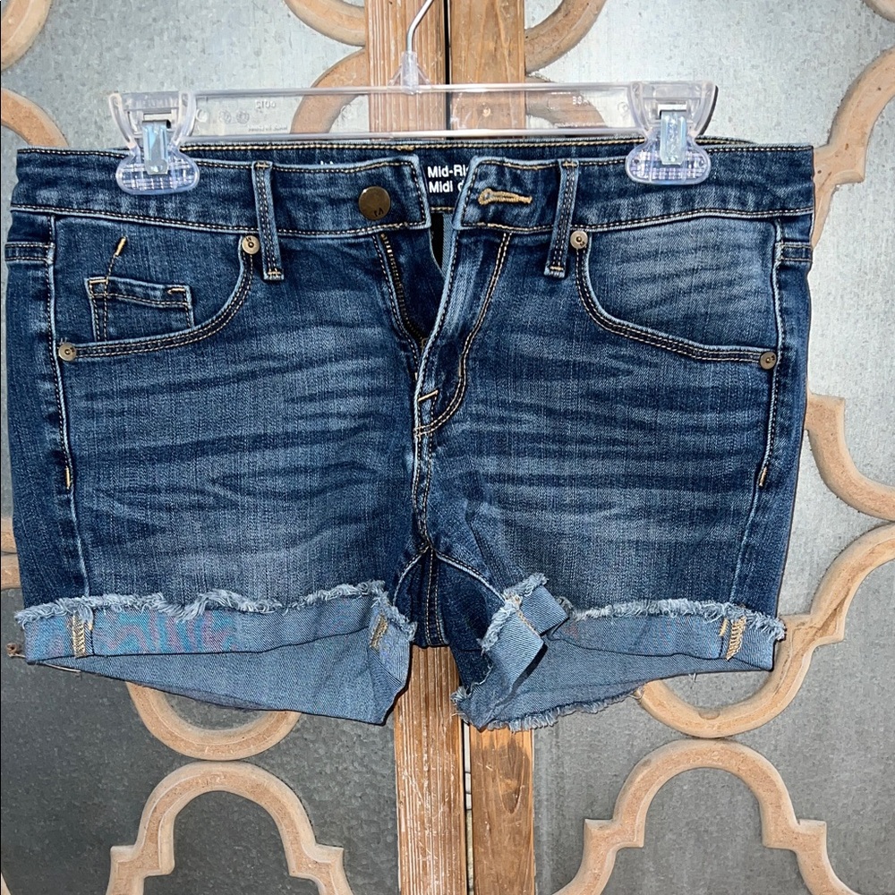 Mid-Rise Blue Denim Jean Shorts